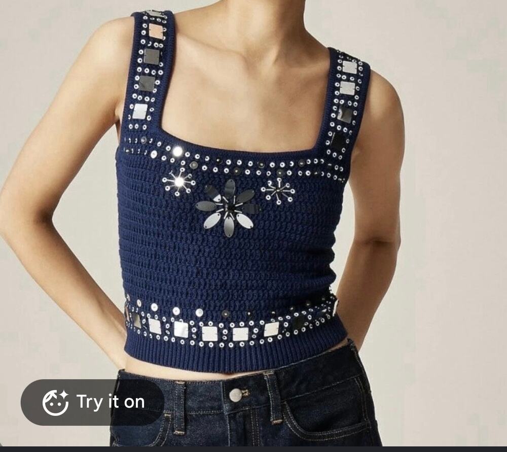 NWT J. Crew Sweater-tank with hand-embellished mirrors, L